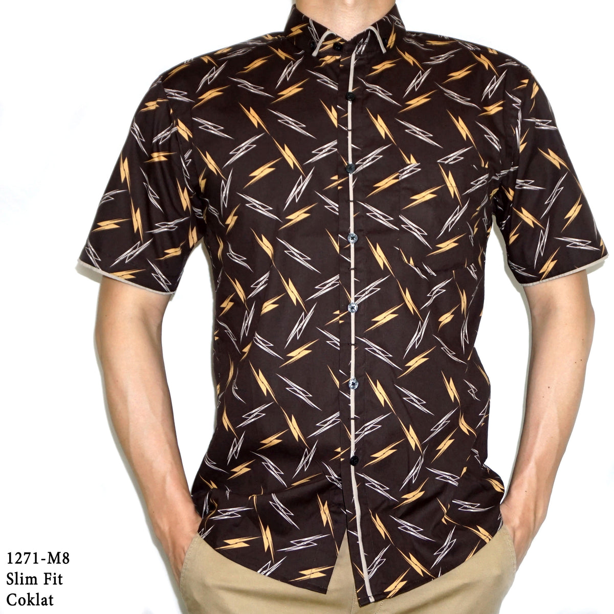 Boss SUPER Kemeja Motif Pria Lengan Pendek Regular Fit Slim Fit