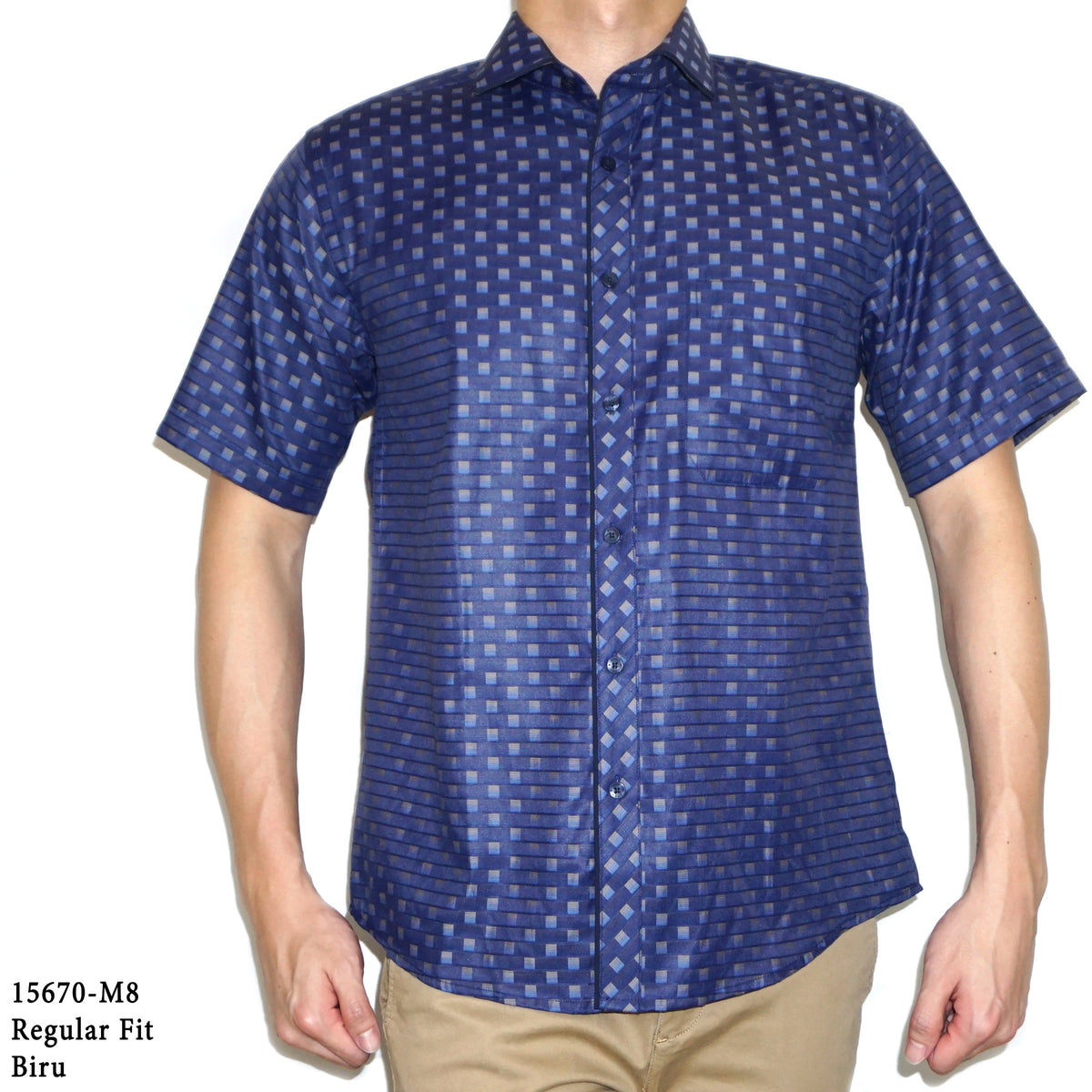 Boss SUPER Kemeja Motif Pria Lengan Pendek Regular Fit 15670 Biru Ungu