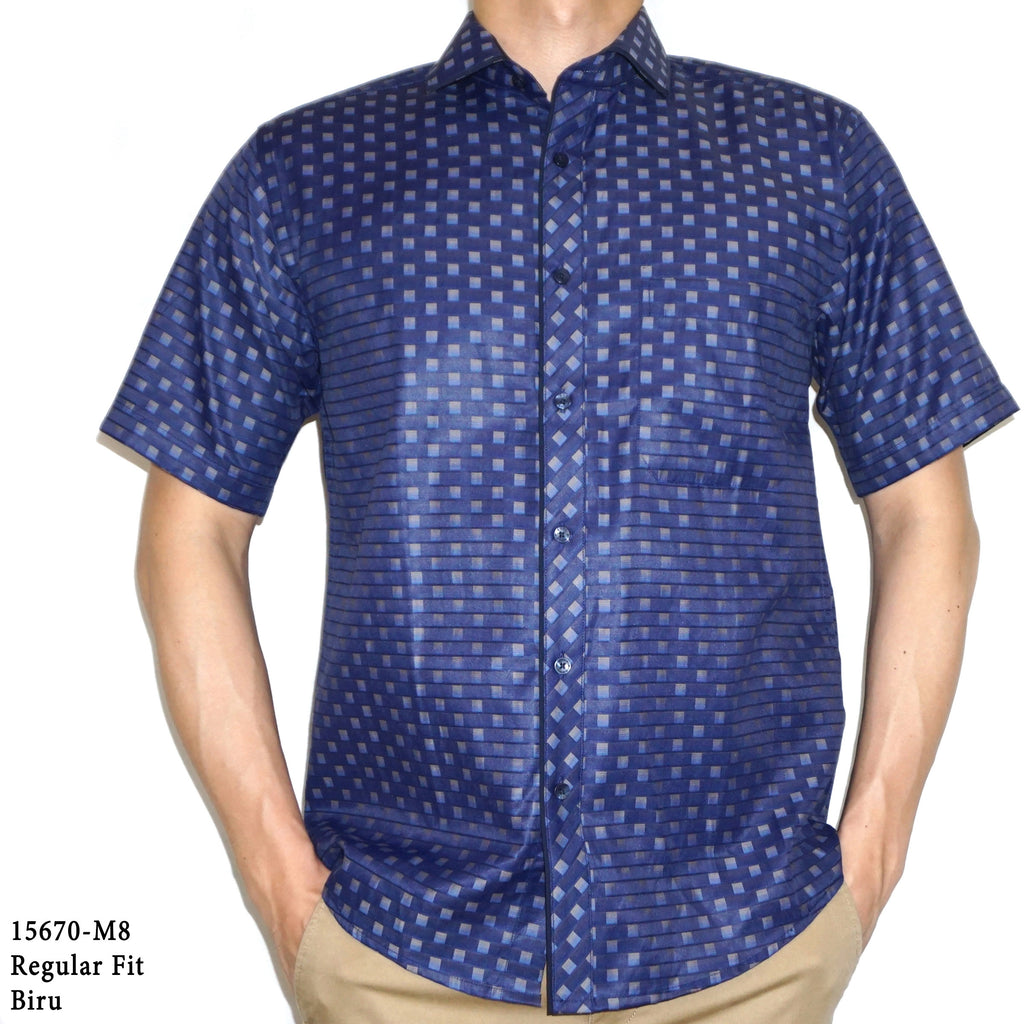 Boss SUPER Kemeja Motif Pria Lengan Pendek Regular Fit 15670 Biru Ungu
