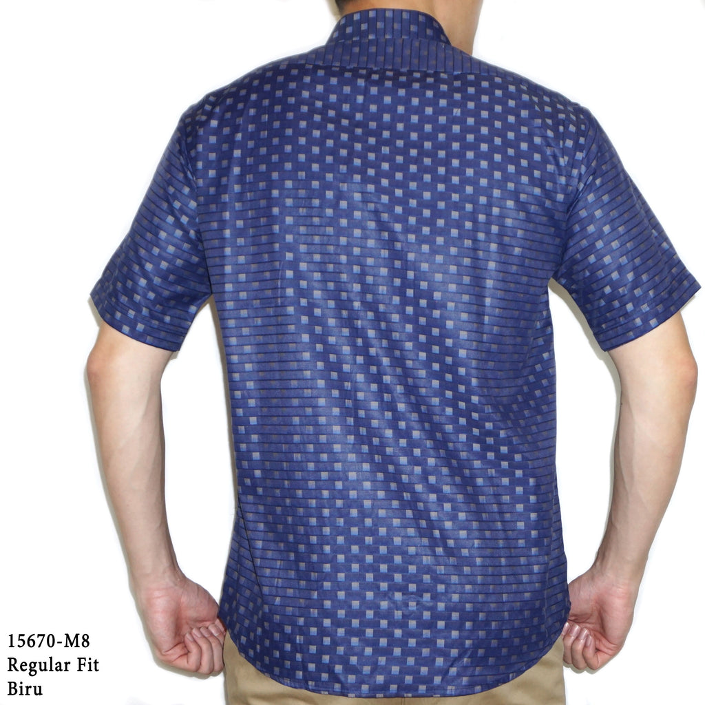 Boss SUPER Kemeja Motif Pria Lengan Pendek Regular Fit 15670 Biru Ungu