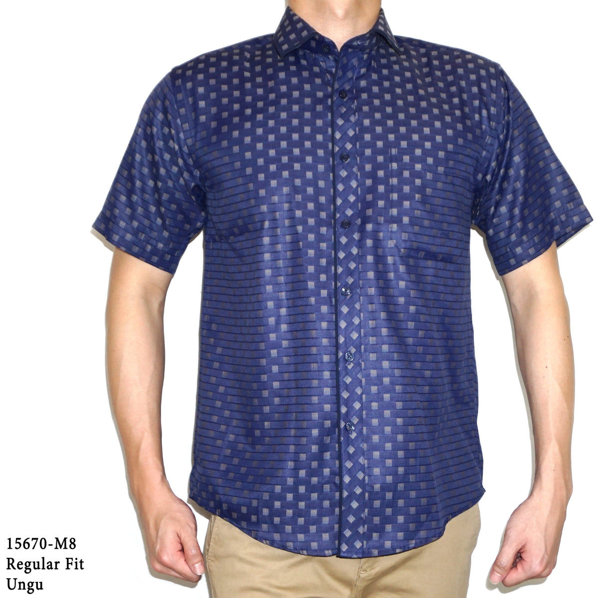 Boss SUPER Kemeja Motif Pria Lengan Pendek Regular Fit 15670 Biru Ungu