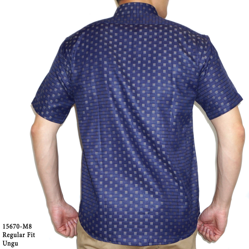 Boss SUPER Kemeja Motif Pria Lengan Pendek Regular Fit 15670 Biru Ungu