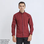 Boss SUPER Kemeja Polos Pria Eco Cotton Kombinasi List Tengah Lengan Panjang Slim Fit 1801N Merah