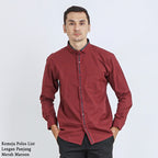 Boss SUPER Kemeja Polos Pria Eco Cotton Kombinasi List Tengah Lengan Panjang Slim Fit 1801N Merah