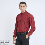 Boss SUPER Kemeja Polos Pria Eco Cotton Kombinasi List Tengah Lengan Panjang Slim Fit 1801N Merah