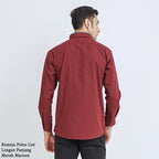 Boss SUPER Kemeja Polos Pria Eco Cotton Kombinasi List Tengah Lengan Panjang Slim Fit 1801N Merah