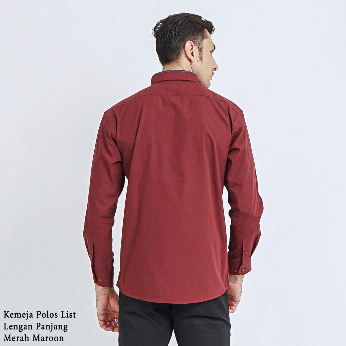Boss SUPER Kemeja Polos Pria Eco Cotton Kombinasi List Tengah Lengan Panjang Slim Fit 1801N Merah
