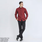 Boss SUPER Kemeja Polos Pria Eco Cotton Kombinasi List Tengah Lengan Panjang Slim Fit 1801N Merah