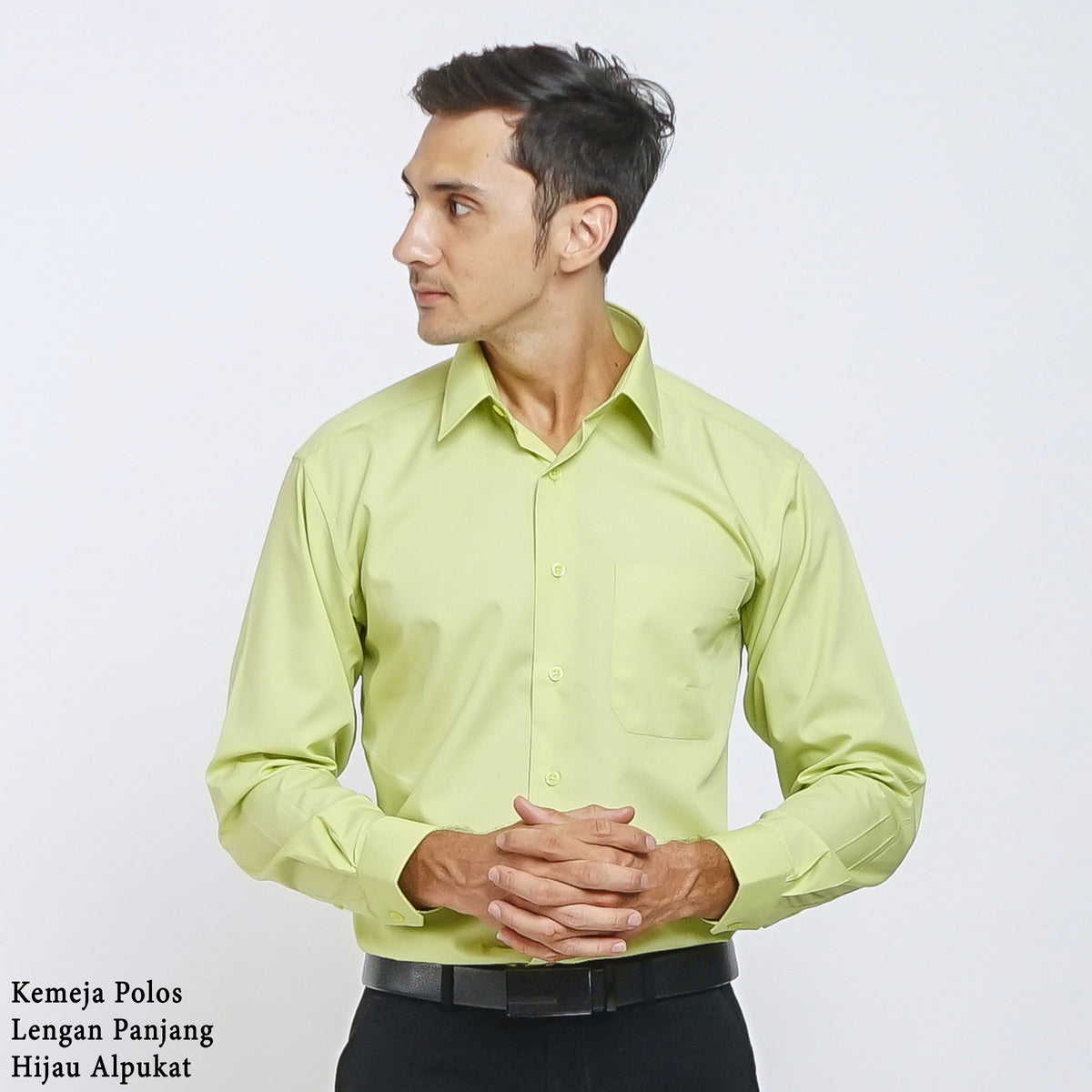 Boss SUPER - Kemeja Polos Pria Lengan Panjang Atasan Hem Kantor Cowok Regular Fit Hijau Muda Alpukat | Size 3XS - 4XL
