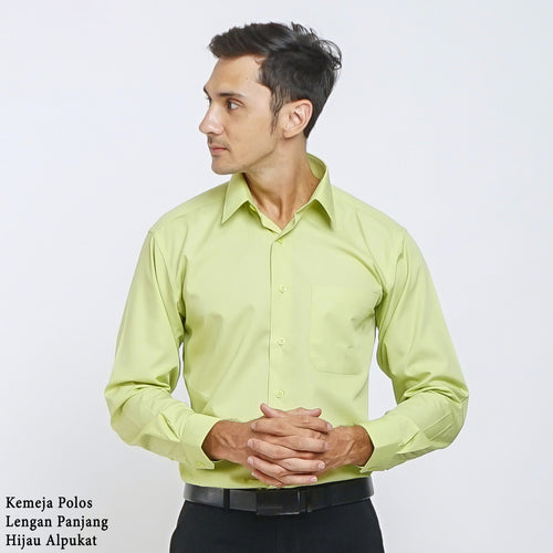 Boss SUPER - Kemeja Polos Pria Lengan Panjang Atasan Hem Kantor Cowok Regular Fit Hijau Muda Alpukat | Size 3XS - 4XL
