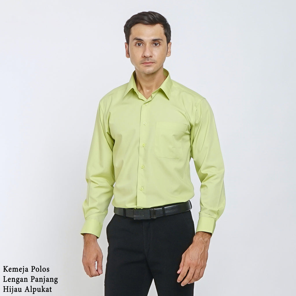 Boss SUPER - Kemeja Polos Pria Lengan Panjang Atasan Hem Kantor Cowok Regular Fit Hijau Muda Alpukat | Size 3XS - 4XL