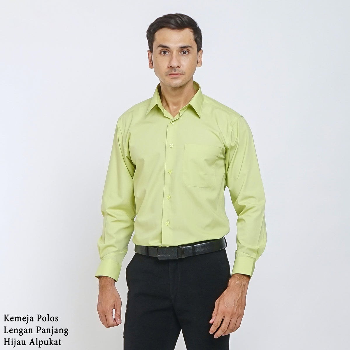 Boss SUPER - Kemeja Polos Pria Lengan Panjang Atasan Hem Kantor Cowok Regular Fit Hijau Muda Alpukat | Size 3XS - 4XL