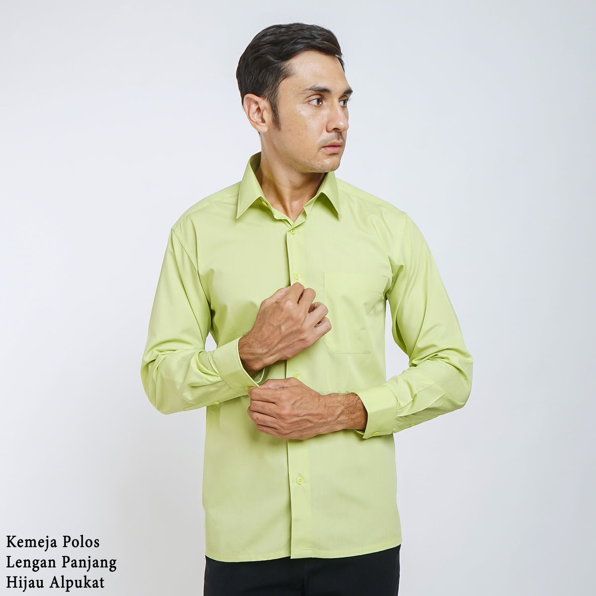 Boss SUPER - Kemeja Polos Pria Lengan Panjang Atasan Hem Kantor Cowok Regular Fit Hijau Muda Alpukat | Size 3XS - 4XL