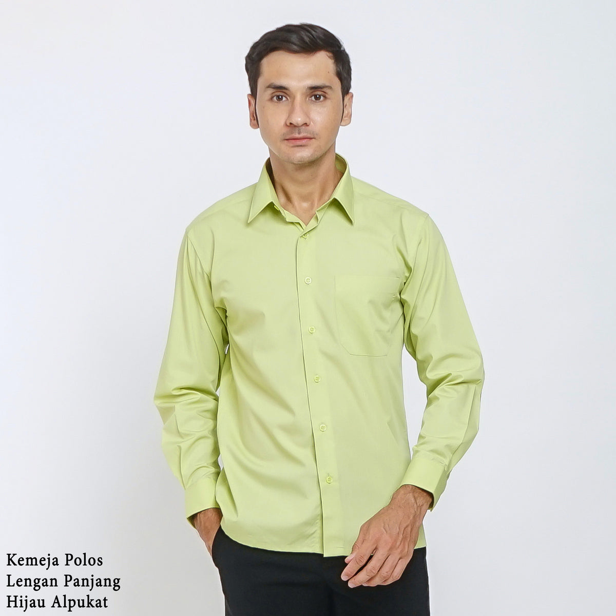 Boss SUPER - Kemeja Polos Pria Lengan Panjang Atasan Hem Kantor Cowok Regular Fit Hijau Muda Alpukat | Size 3XS - 4XL
