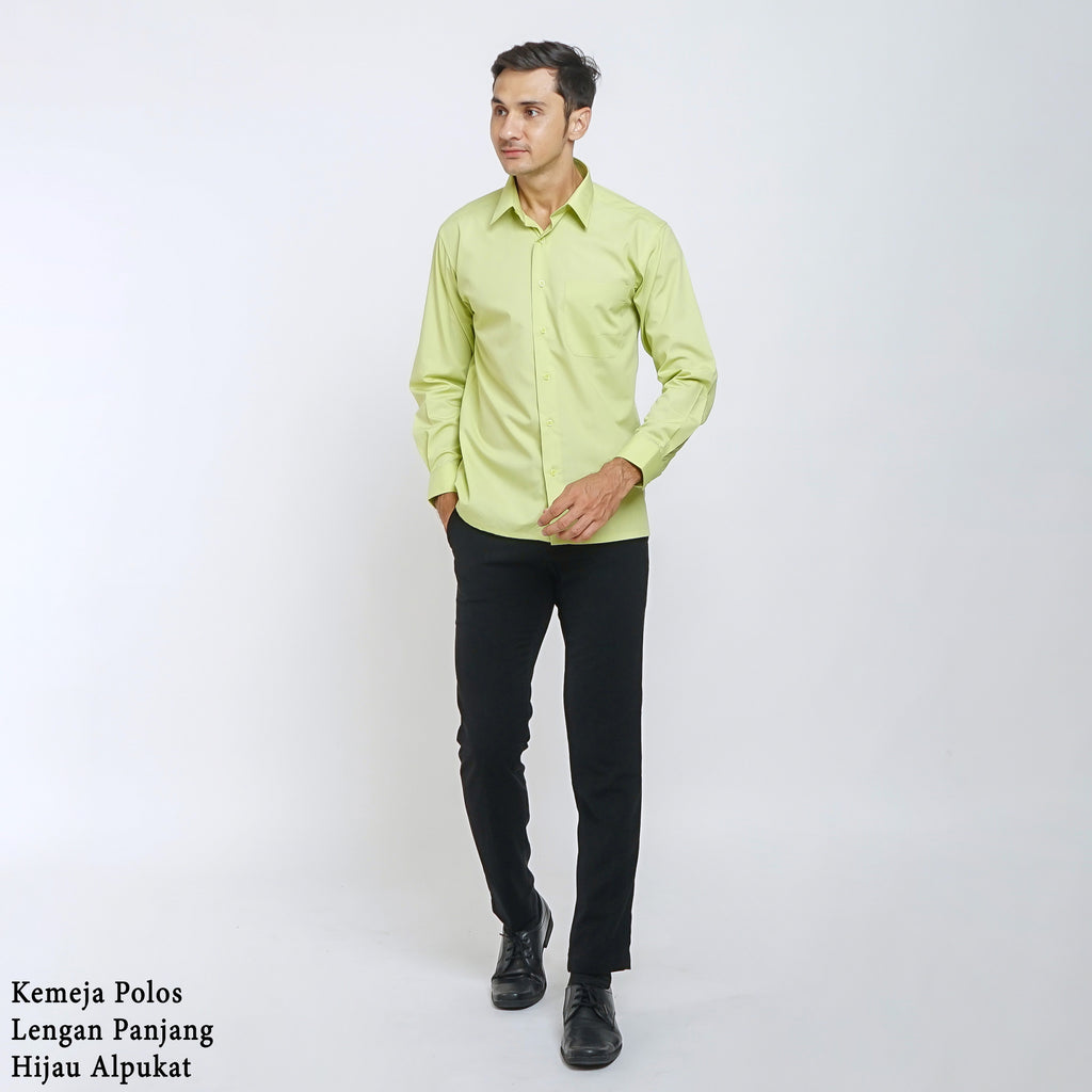 Boss SUPER - Kemeja Polos Pria Lengan Panjang Atasan Hem Kantor Cowok Regular Fit Hijau Muda Alpukat | Size 3XS - 4XL
