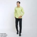 Boss SUPER - Kemeja Polos Pria Lengan Panjang Atasan Hem Kantor Cowok Regular Fit Hijau Muda Alpukat | Size 3XS - 4XL