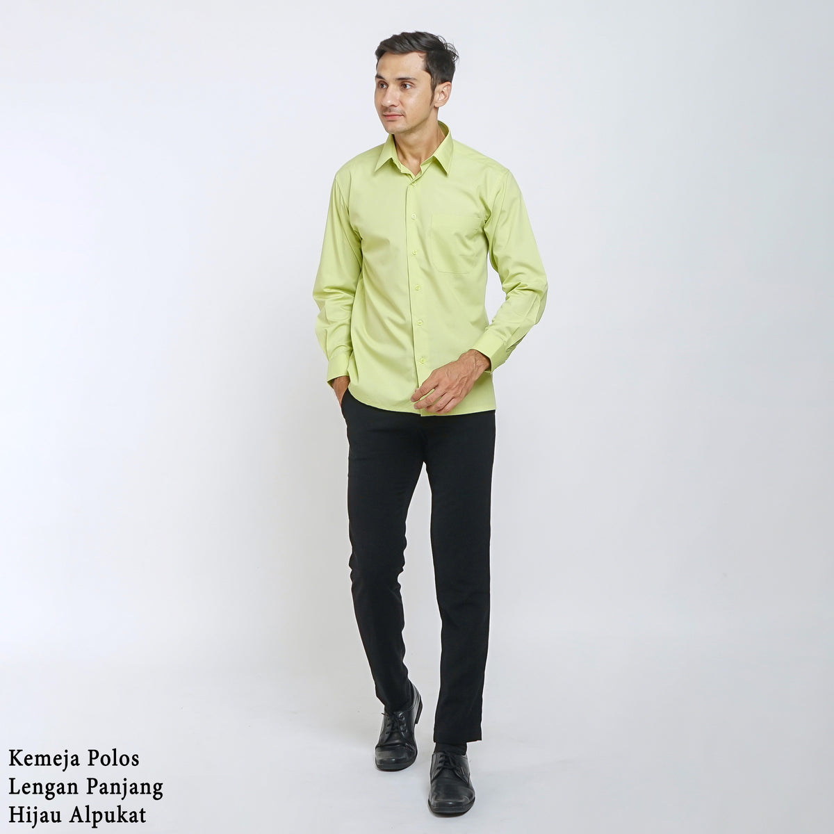 Boss SUPER - Kemeja Polos Pria Lengan Panjang Atasan Hem Kantor Cowok Regular Fit Hijau Muda Alpukat | Size 3XS - 4XL