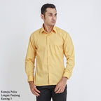 Boss SUPER Kemeja Polos Pria Lengan Panjang Regular Fit Kuning