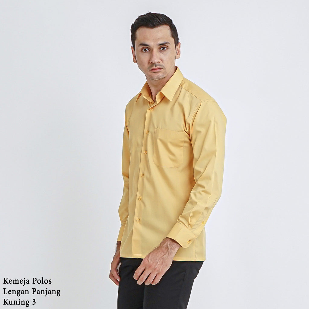 Boss SUPER Kemeja Polos Pria Lengan Panjang Regular Fit Kuning