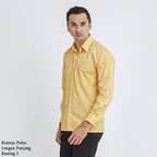 Boss SUPER Kemeja Polos Pria Lengan Panjang Regular Fit Kuning