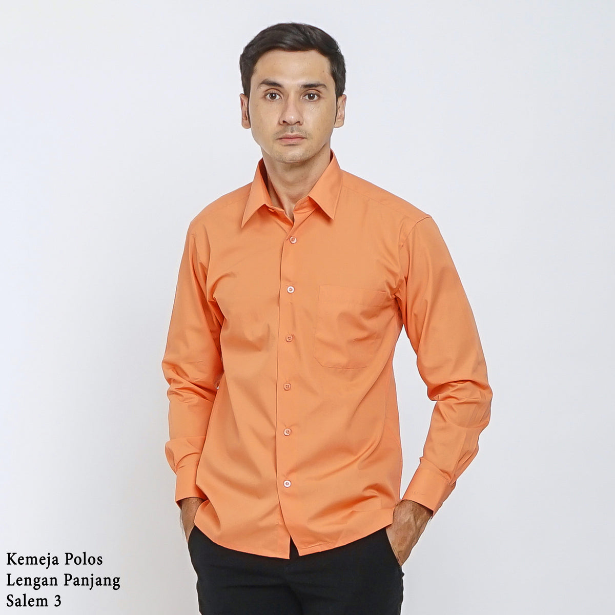 Boss SUPER Kemeja Polos Pria Lengan Panjang Regular Fit Salem Orange