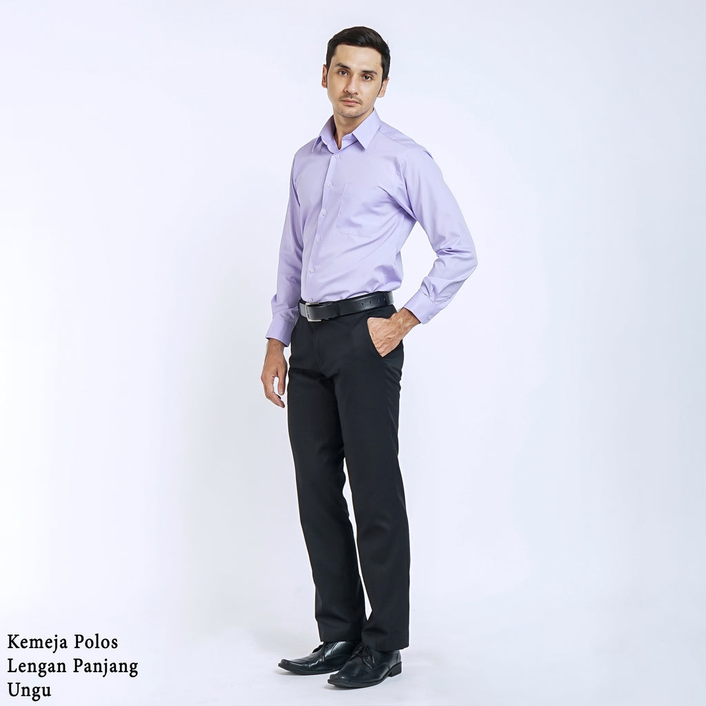 Boss SUPER Kemeja Polos Pria Lengan Panjang Regular Fit Ungu