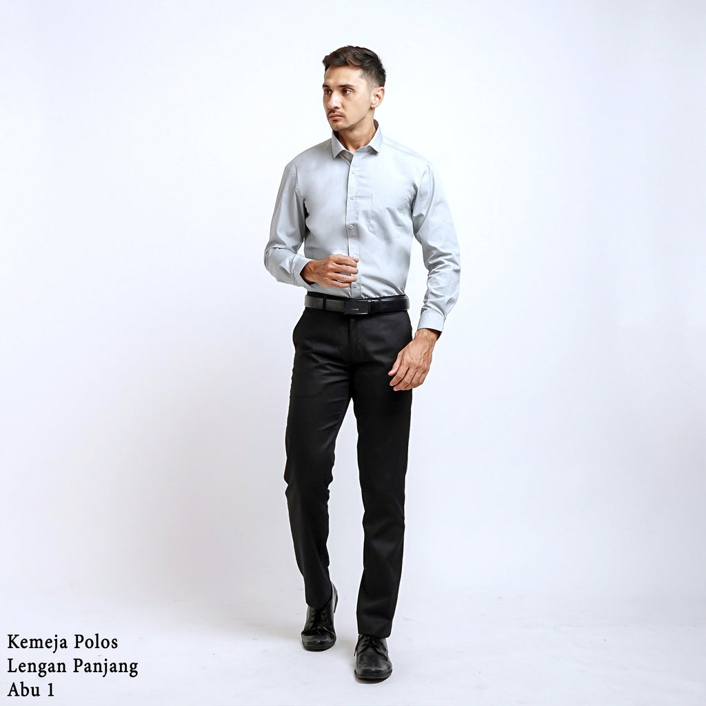 Boss SUPER Kemeja Polos Pria Lengan Panjang Slim Fit Abu 1