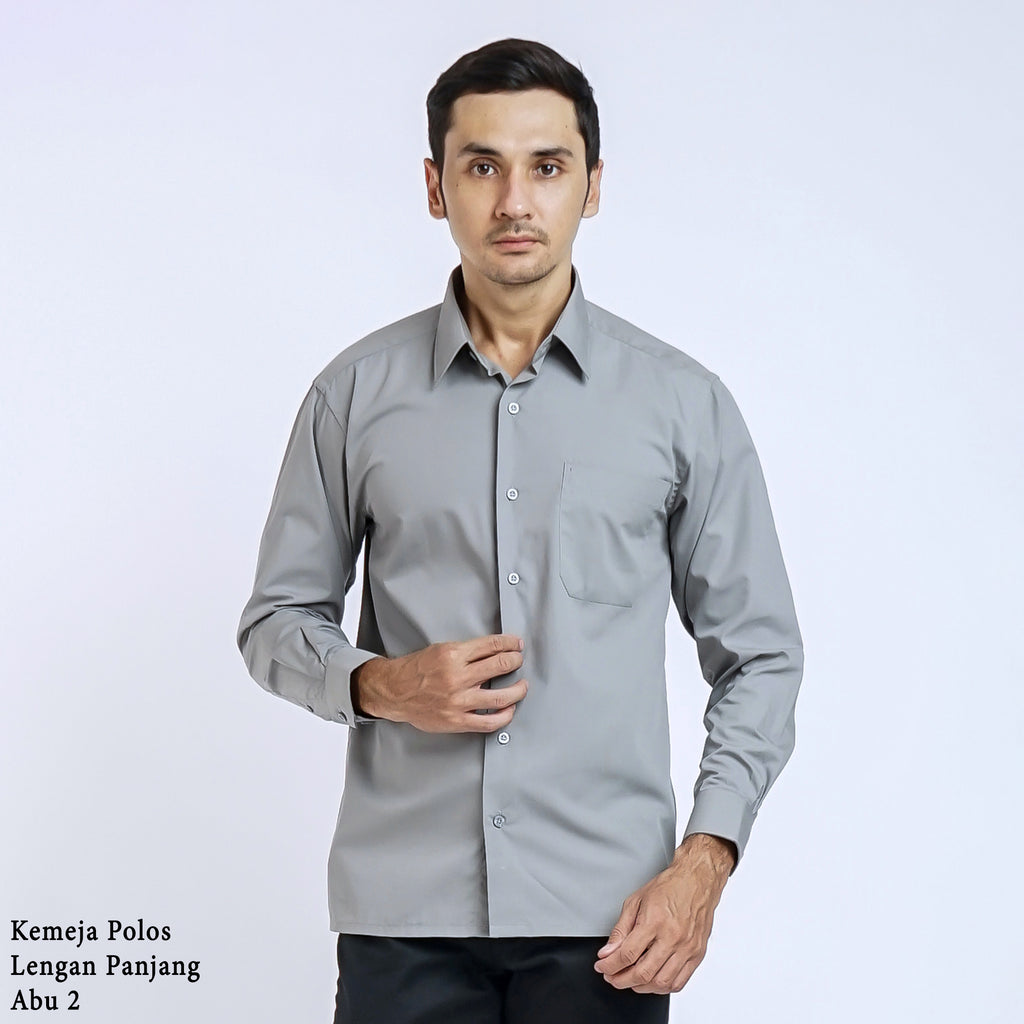 Boss SUPER Kemeja Polos Pria Lengan Panjang Regular Fit Abu