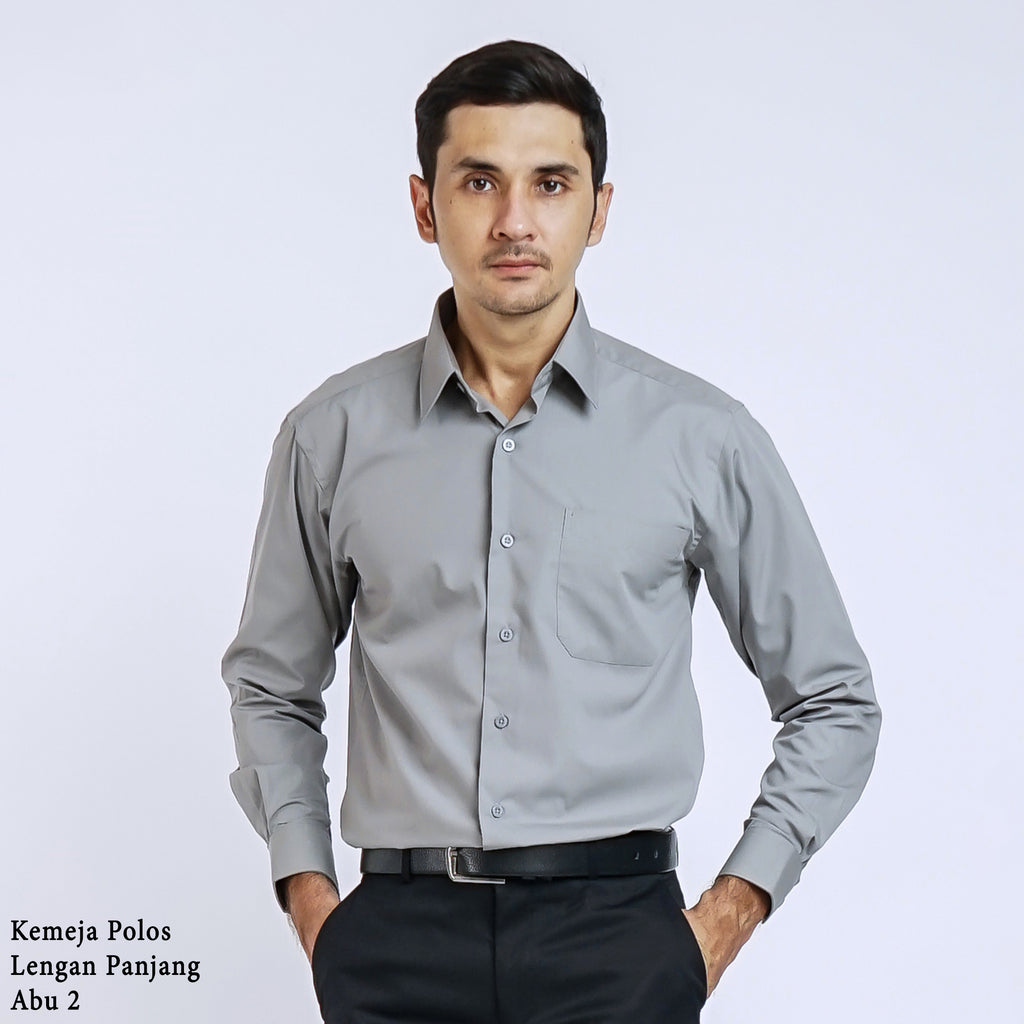 Boss SUPER Kemeja Polos Pria Lengan Panjang Regular Fit Abu
