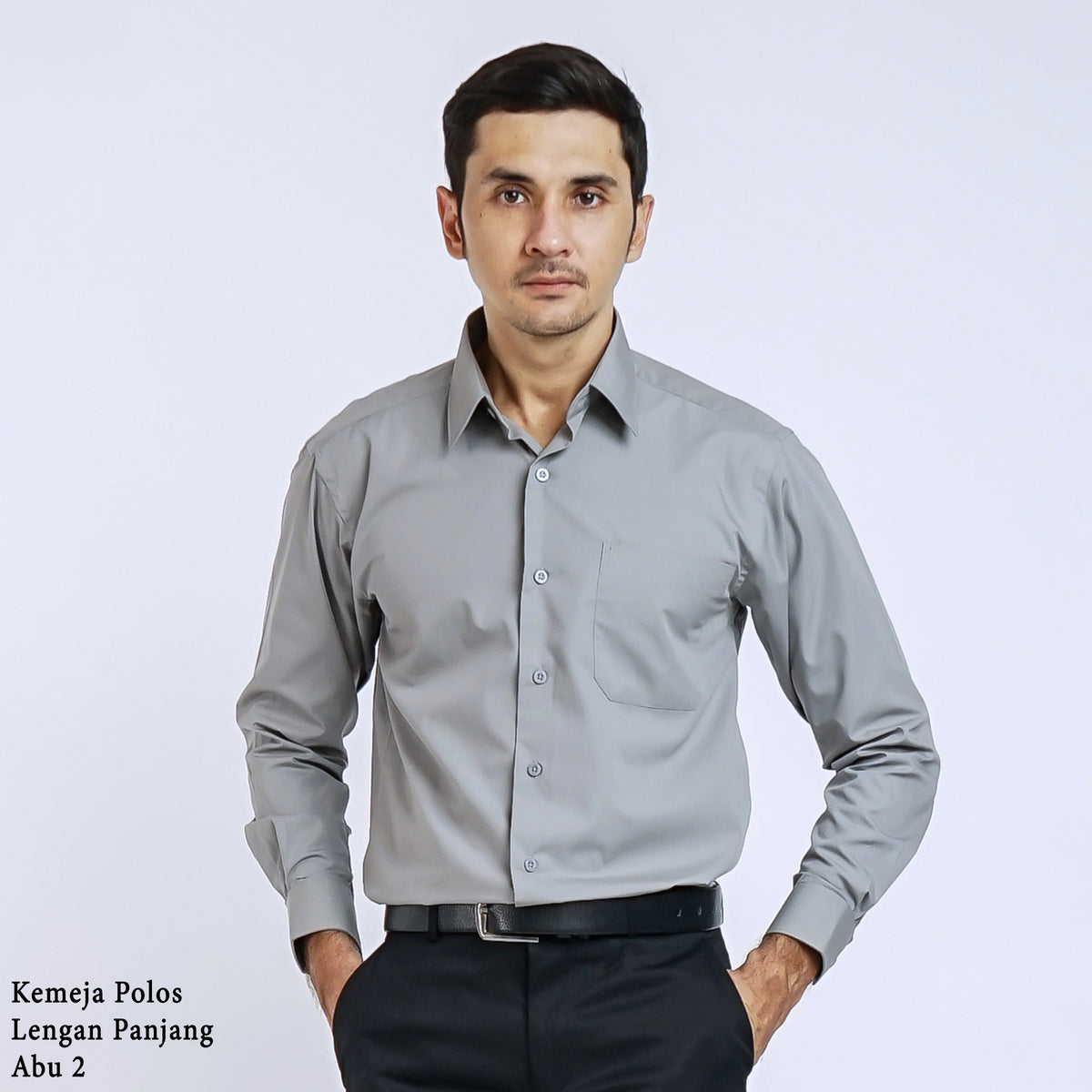 Boss SUPER Kemeja Polos Pria Lengan Panjang Regular Fit Abu
