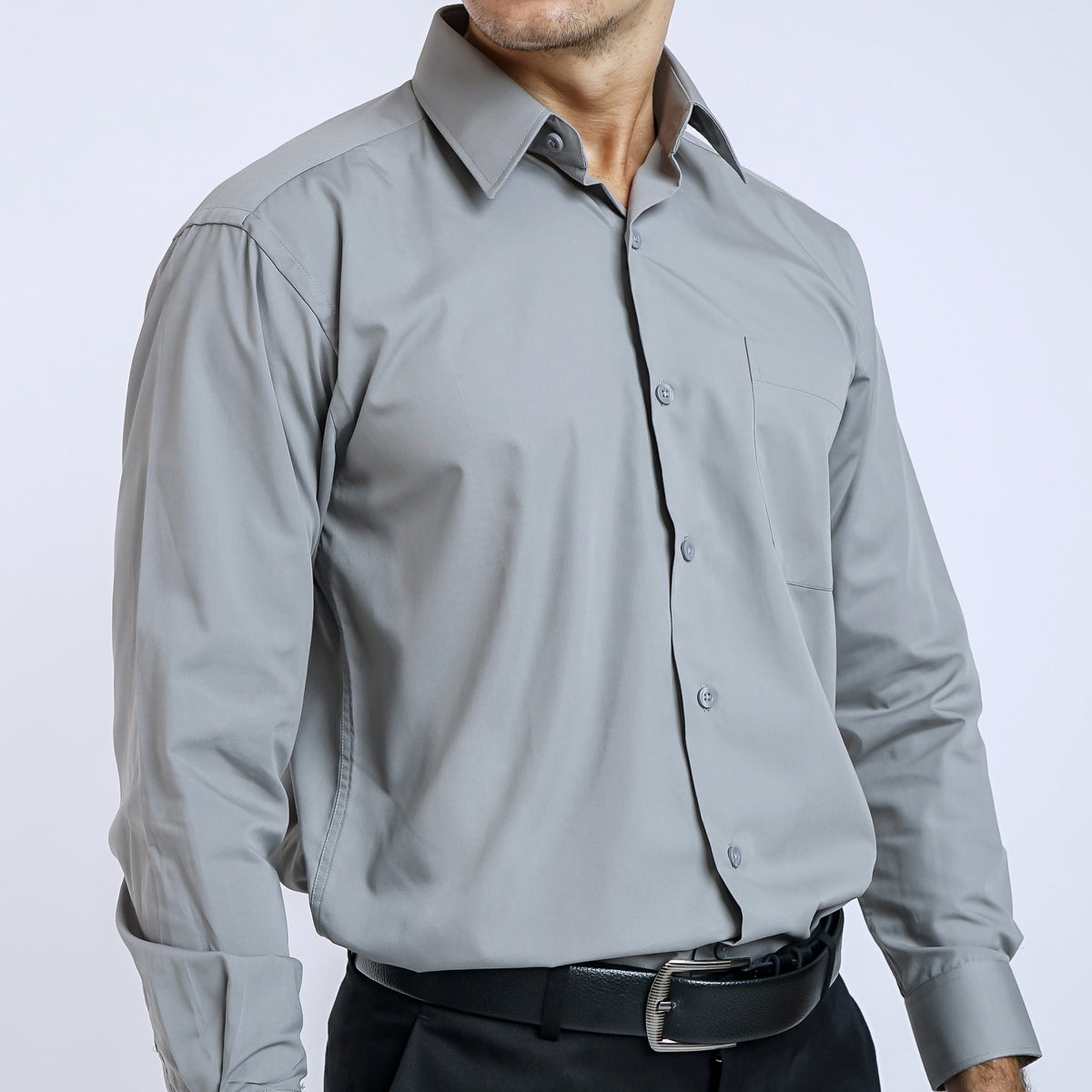 Boss SUPER Kemeja Polos Pria Lengan Panjang Regular Fit Abu