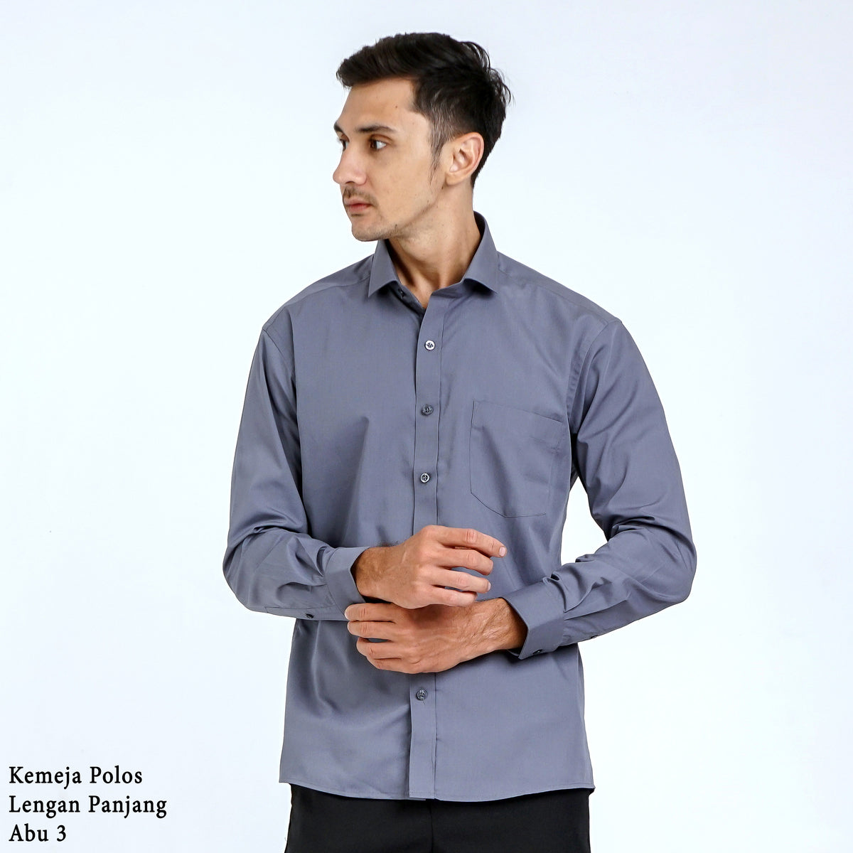 Boss SUPER Kemeja Polos Pria Lengan Panjang Regular Fit Abu