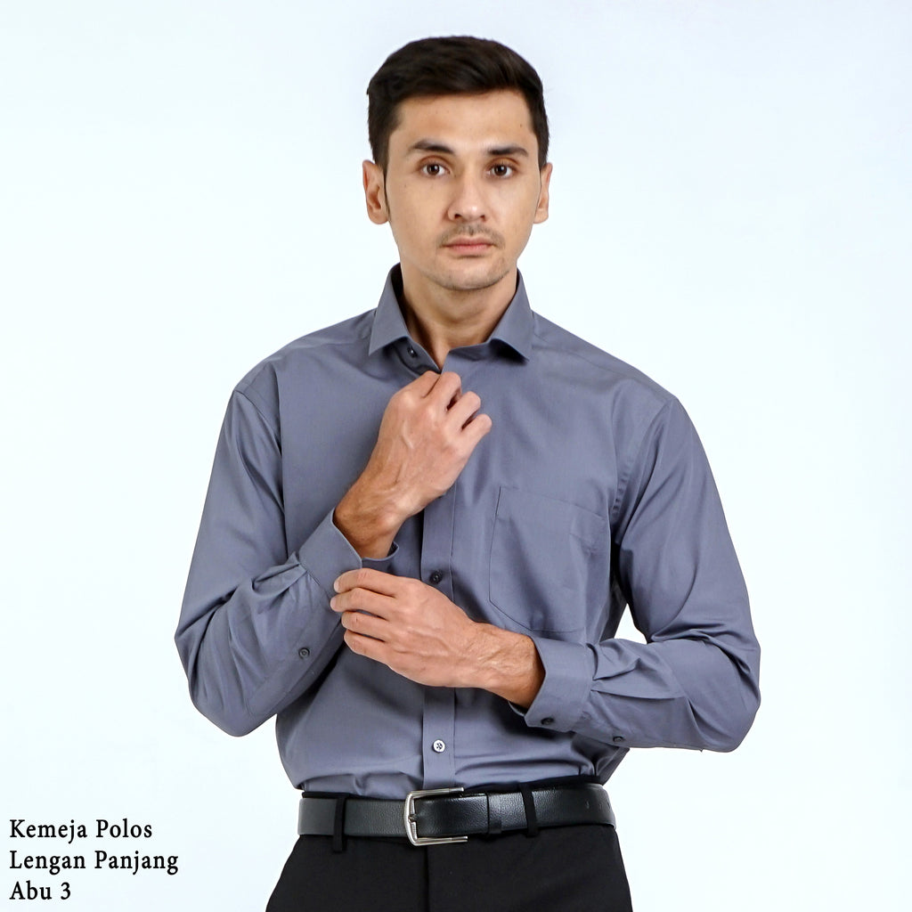 Boss SUPER Kemeja Polos Pria Lengan Panjang Slim Fit Abu 3