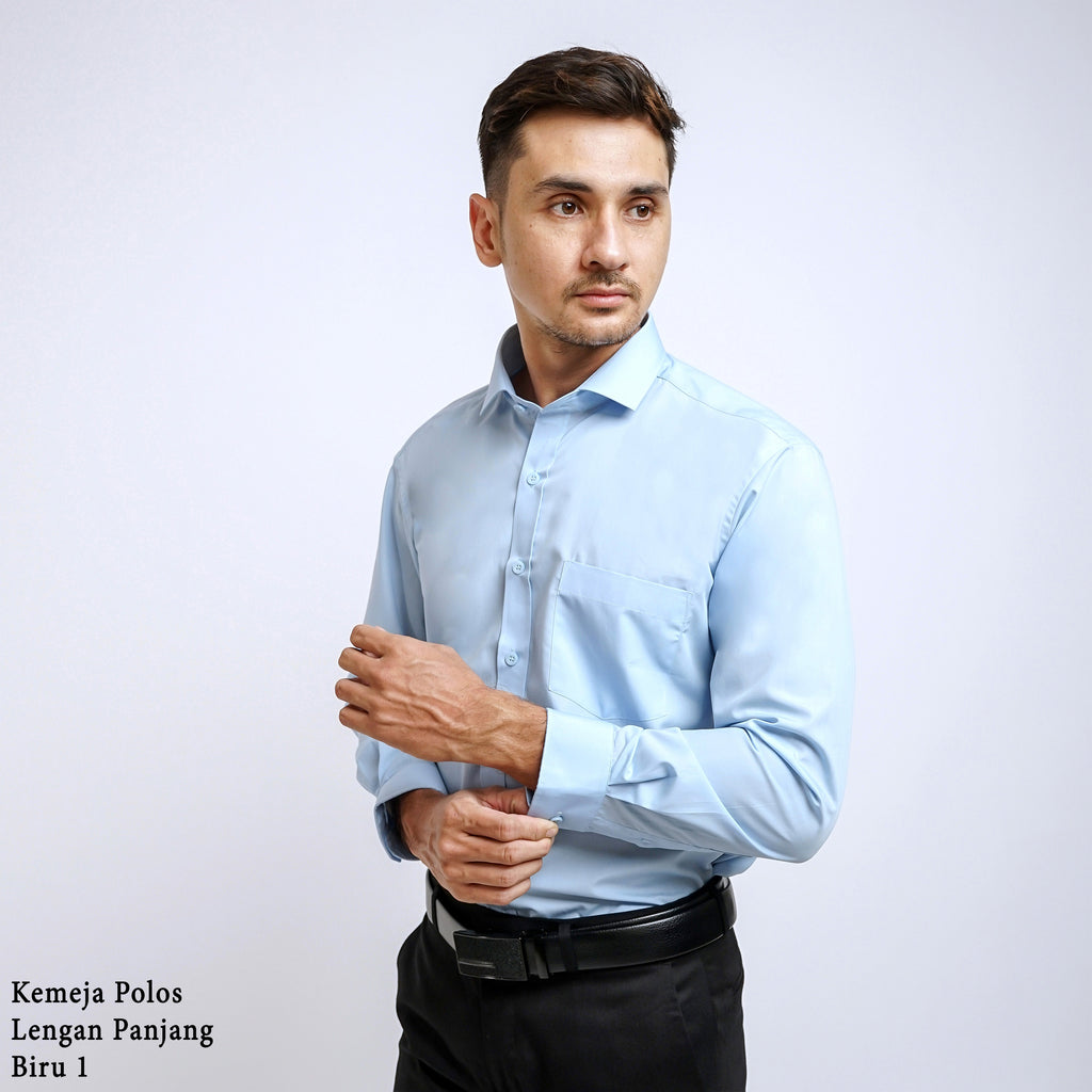Boss SUPER Kemeja Polos Pria Lengan Panjang Slim Fit Biru 1