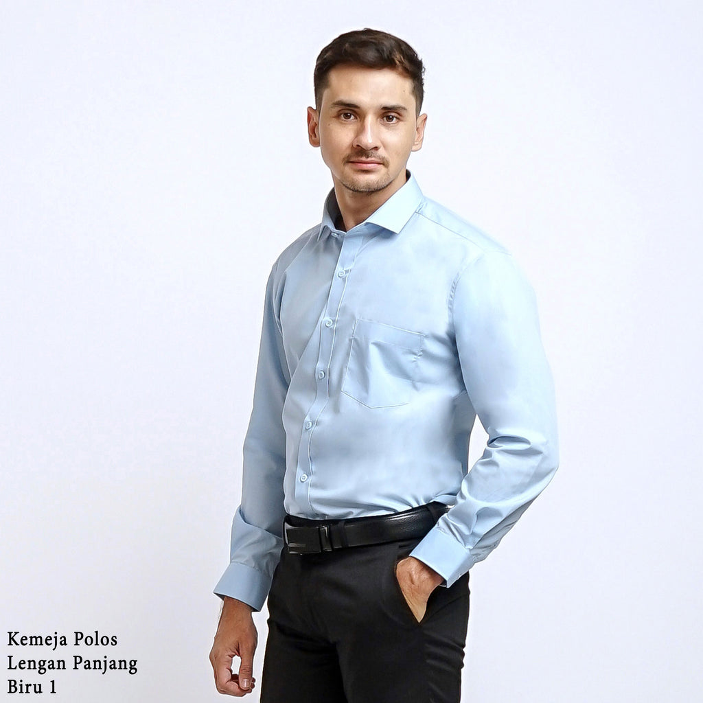Boss SUPER Kemeja Polos Pria Lengan Panjang Slim Fit Biru 1