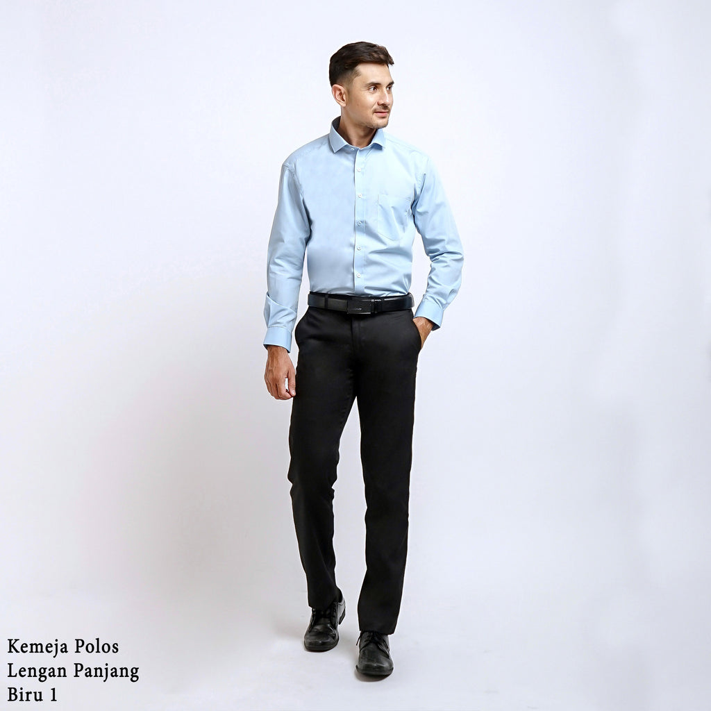 Boss SUPER Kemeja Polos Pria Lengan Panjang Slim Fit Biru 1
