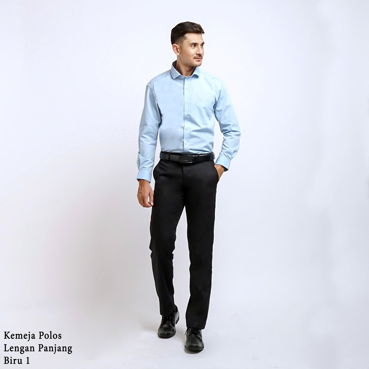 Boss SUPER Kemeja Polos Pria Lengan Panjang Regular Fit Biru
