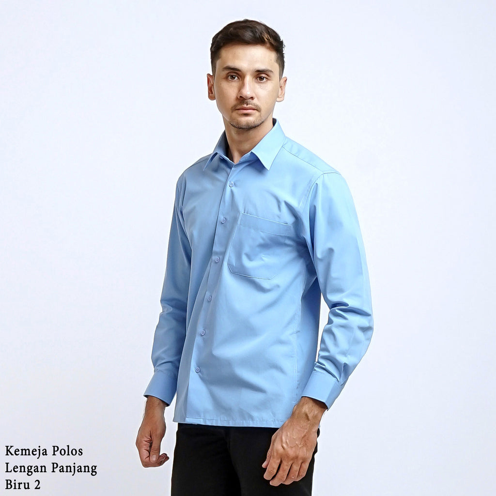 Boss SUPER Kemeja Polos Pria Lengan Panjang Regular Fit Biru