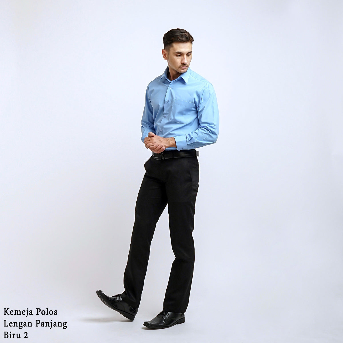 Boss SUPER Kemeja Polos Pria Lengan Panjang Regular Fit Biru