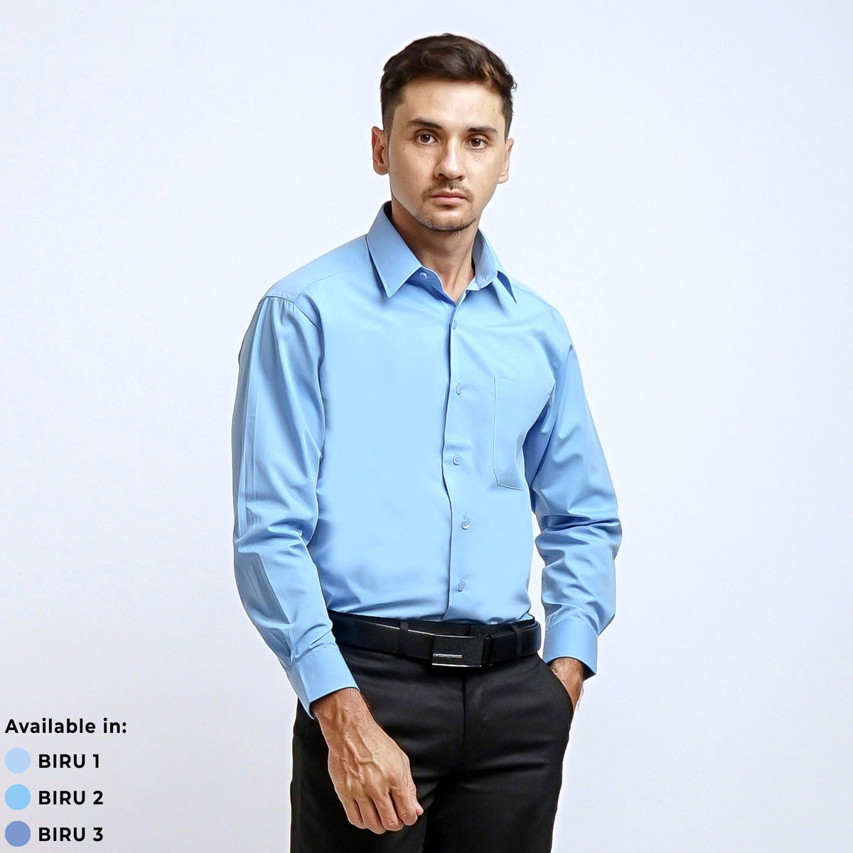 Boss SUPER Kemeja Polos Pria Lengan Panjang Regular Fit Biru