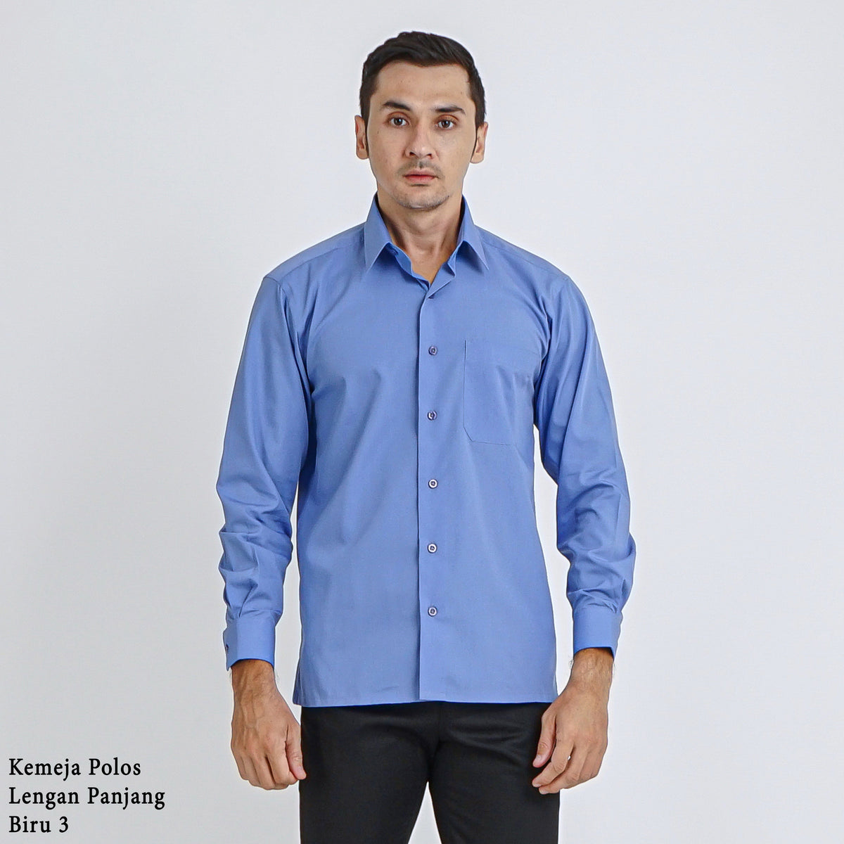 Boss SUPER Kemeja Polos Pria Lengan Panjang Regular Fit Biru