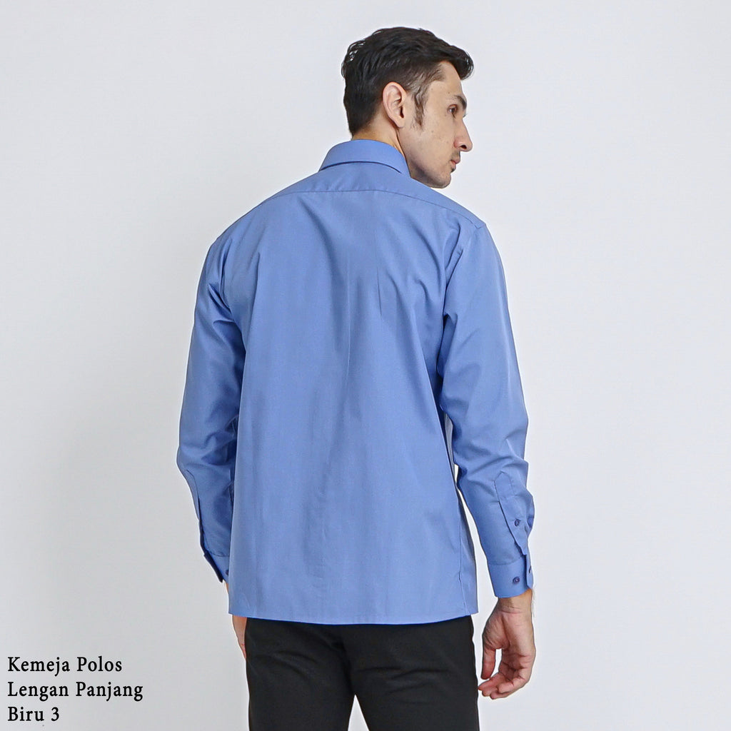 Boss SUPER Kemeja Polos Pria Lengan Panjang Regular Fit Biru