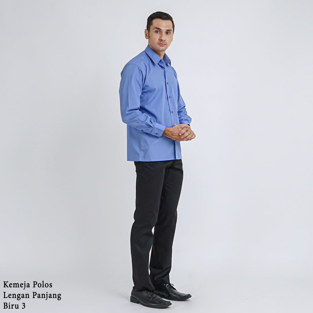Boss SUPER Kemeja Polos Pria Lengan Panjang Regular Fit Biru