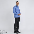 Boss SUPER Kemeja Polos Pria Lengan Panjang Regular Fit Biru