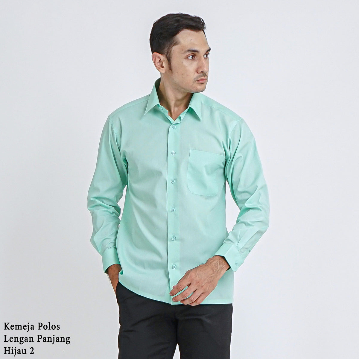 Boss SUPER Kemeja Polos Pria Lengan Panjang Regular Fit Hijau Muda Mint
