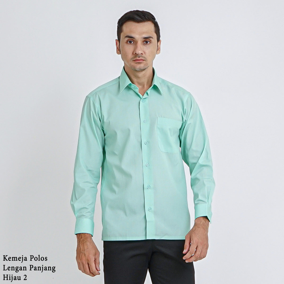 Boss SUPER Kemeja Polos Pria Lengan Panjang Regular Fit Hijau Muda Mint