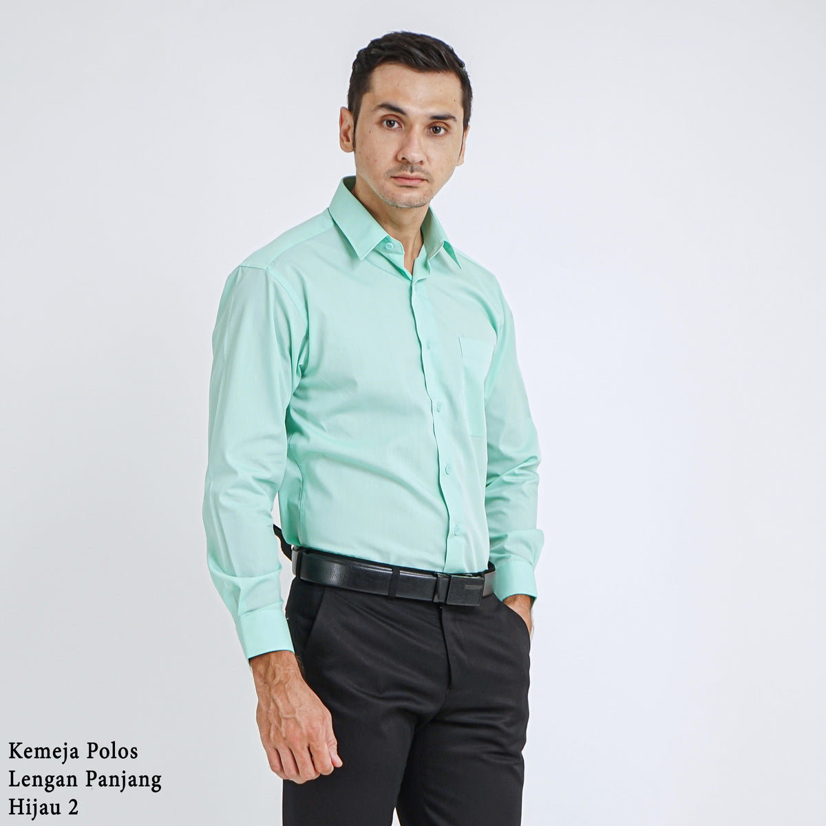 Boss SUPER Kemeja Polos Pria Lengan Panjang Regular Fit Hijau Muda Mint