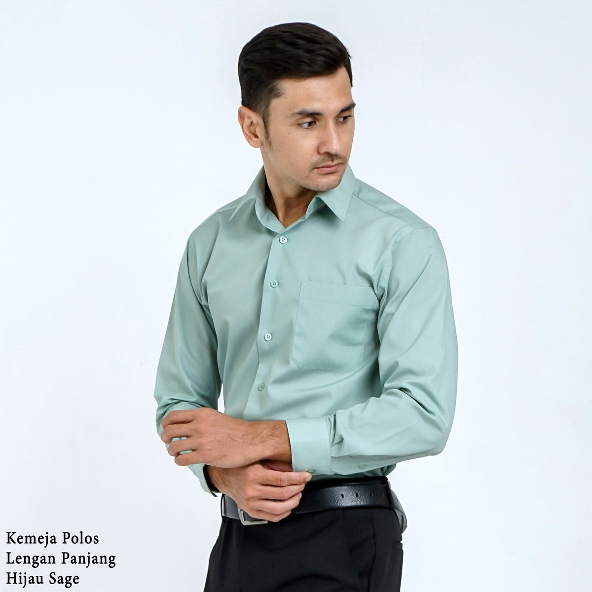 Boss SUPER Kemeja Polos Pria Lengan Panjang Hijau Sage