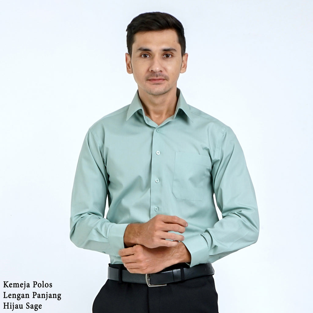 Boss SUPER Kemeja Polos Pria Lengan Panjang Hijau Sage