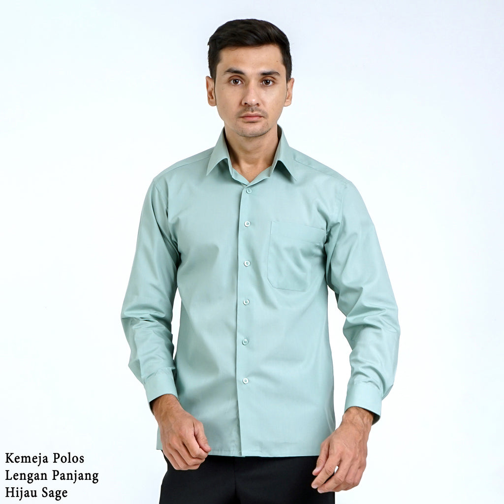 Boss SUPER Kemeja Polos Pria Lengan Panjang Hijau Sage